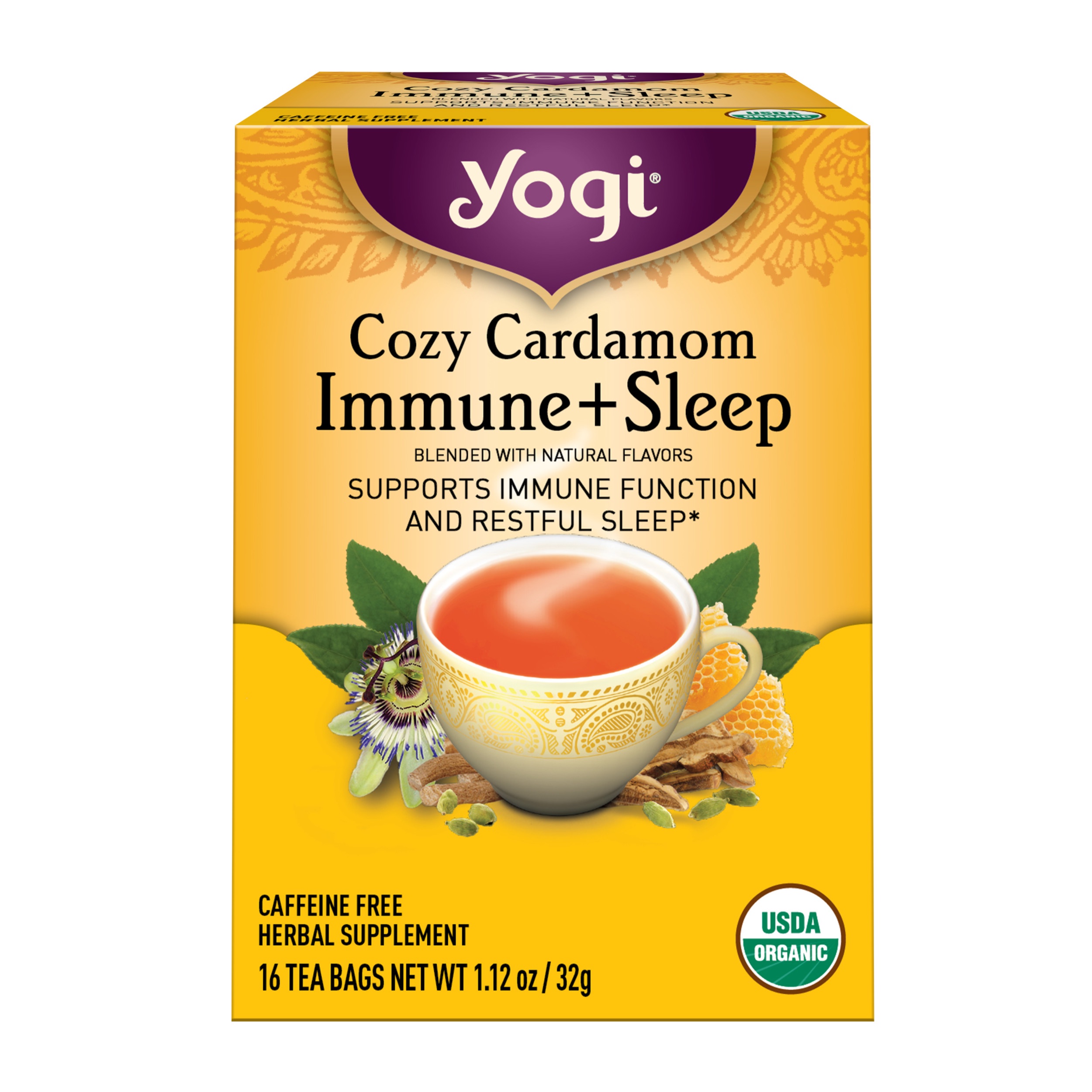Yogi Cozy Cardamom Immune Plus Sleep, Organic Herbal Wellness Tea Bags, 16 Count