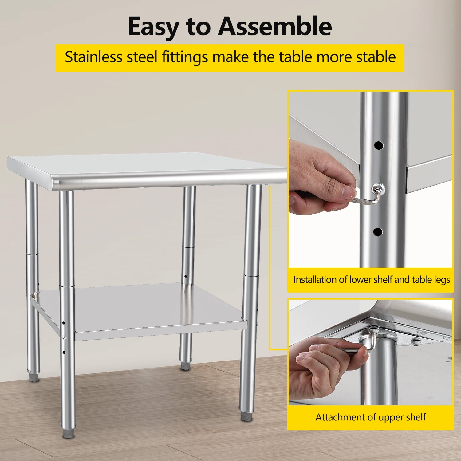 Towallmark Stainless Steel Work Table 30 x 24 inch without 4 Wheels Commercial Food Prep Worktable with Casters  Work Table for Commercial Kitchen Restaurant