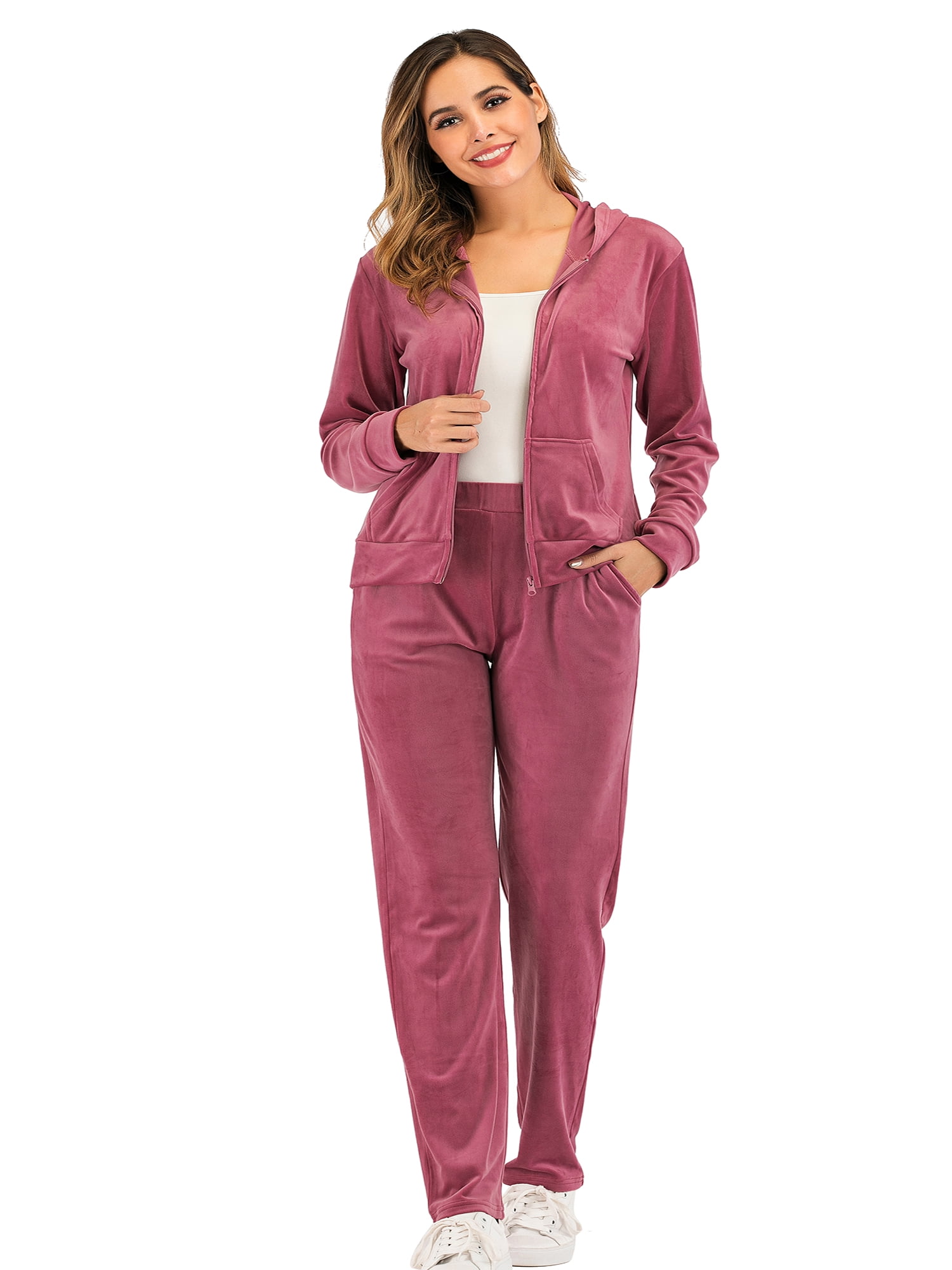 Classic Women's Long Sleeve Solid Velour Sweatsuit Set Hoodie and Pants  Sport Suits Tracksuits Women Velvet Tracksuit Activewear Sport Set -  Walmart.com