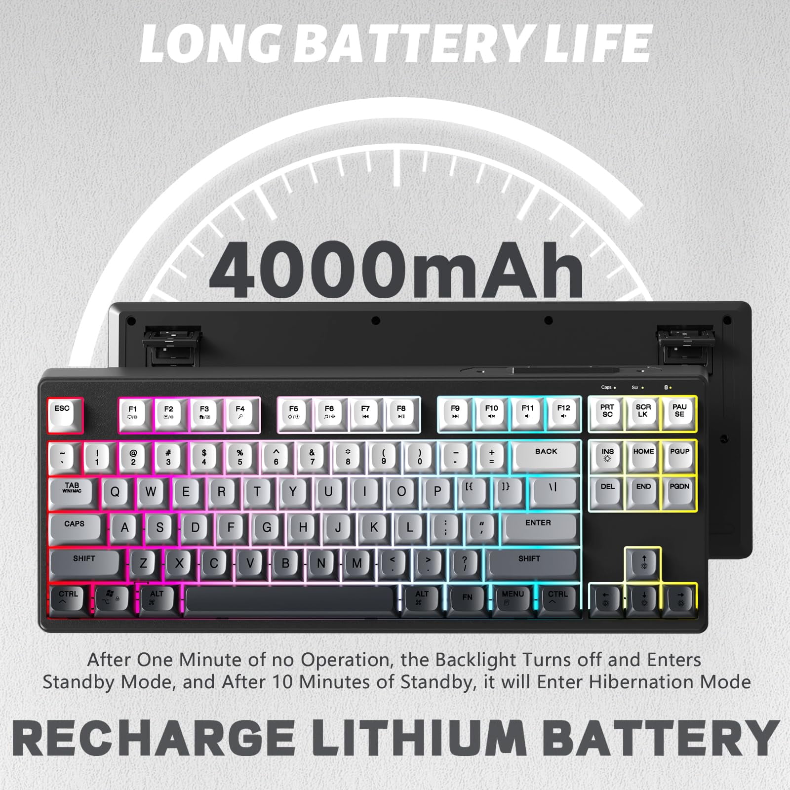 ATTACK SHARK M87 80% Wireless Gaming Keyboard,87 Keys TKL Mechanical Feeling SA PBT Keyboard, Bluetooth 5.0/2.4Ghz Dual Mode Pc Gaming Keyboards for Silent Office/Gaming(Moon night)