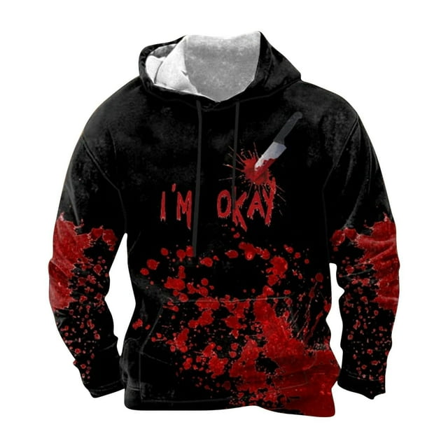 Birdeem Mens Leisure Draw Rope Hooded Sweatshirt Stained Lettering Print