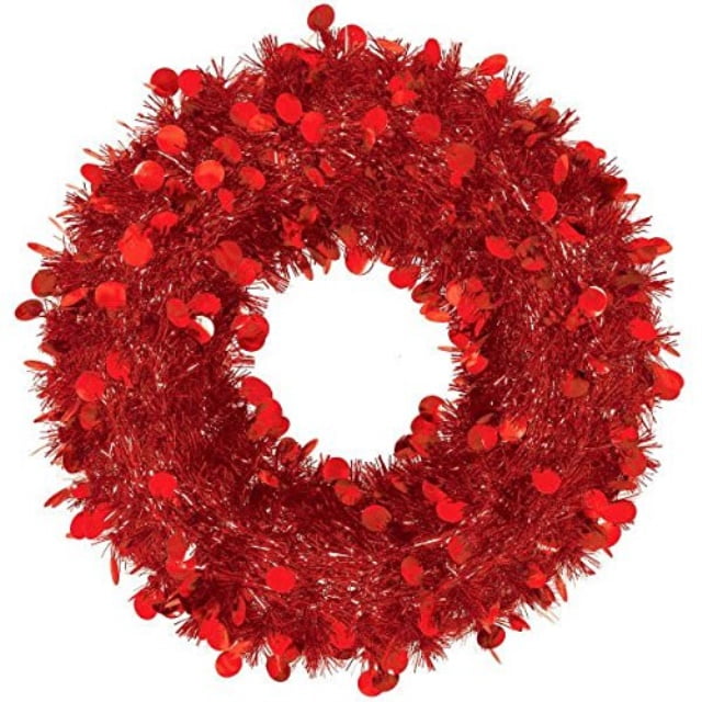 Festive Christmas Tinsel Wreath Party Decoration, Red, Foil 17"