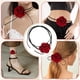 thumbnail image 2 of Jumpingount Gargantilla de flores negras elegante y de moda para mujer Gargantilla larga gótica de terciopelo rosa para mujer Ropa, zapatos y accesorios Miscelánea Negro, 2 of 6