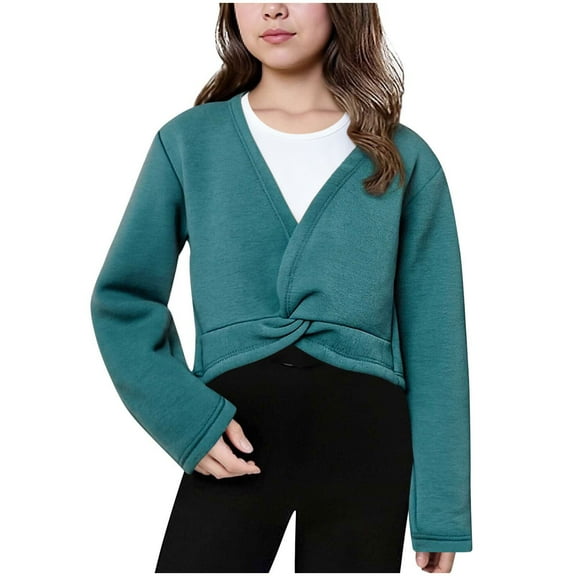 OGLCCG Girls Ballet Wrap Tops Kids Long Sleeve Velvet Inner V Neck Dance Sweater Soft Lightweight Winter Wrap Ballet Cardigans For Girls 4-13 Years