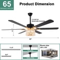 thumbnail image 6 of Cusp Barn 65" Vintage Crystal Shade Ceiling Fan with Lights and Remote Control, All Seasons DC Motor Reversible Fan with Lights, 6 of 11