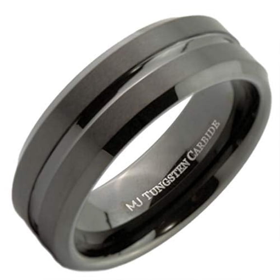 MJ Metals Jewelry Men/Women Tungsten Carbide 8mm Center Grooved Black Plated Wedding Ring Size 8.5