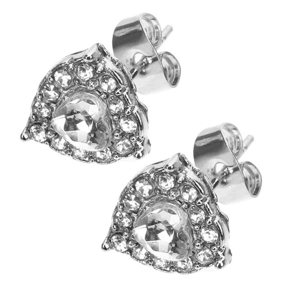 DRAFIDEEP 1 Pair Heart Shape Stud Earrings Silver Rhinestone Jewelry for Women
