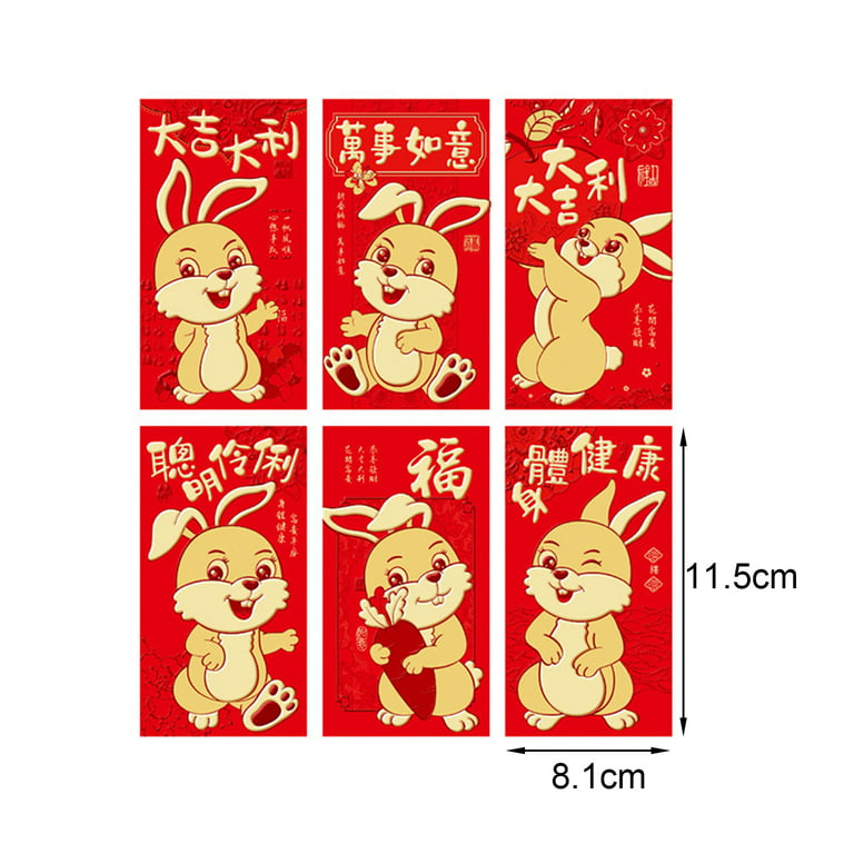 12Pcs Rabbit Red Envelope Lovely Enrich Atmosphere Specialty Paper New Year  Cute Bunny Print Red Envelopes for Festival 