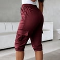 thumbnail image 4 of Cheytotty Womens Cargo Capris, High Waist Drawstring Knee Length, Flap Pockets Summer Wine XL, 4 of 8