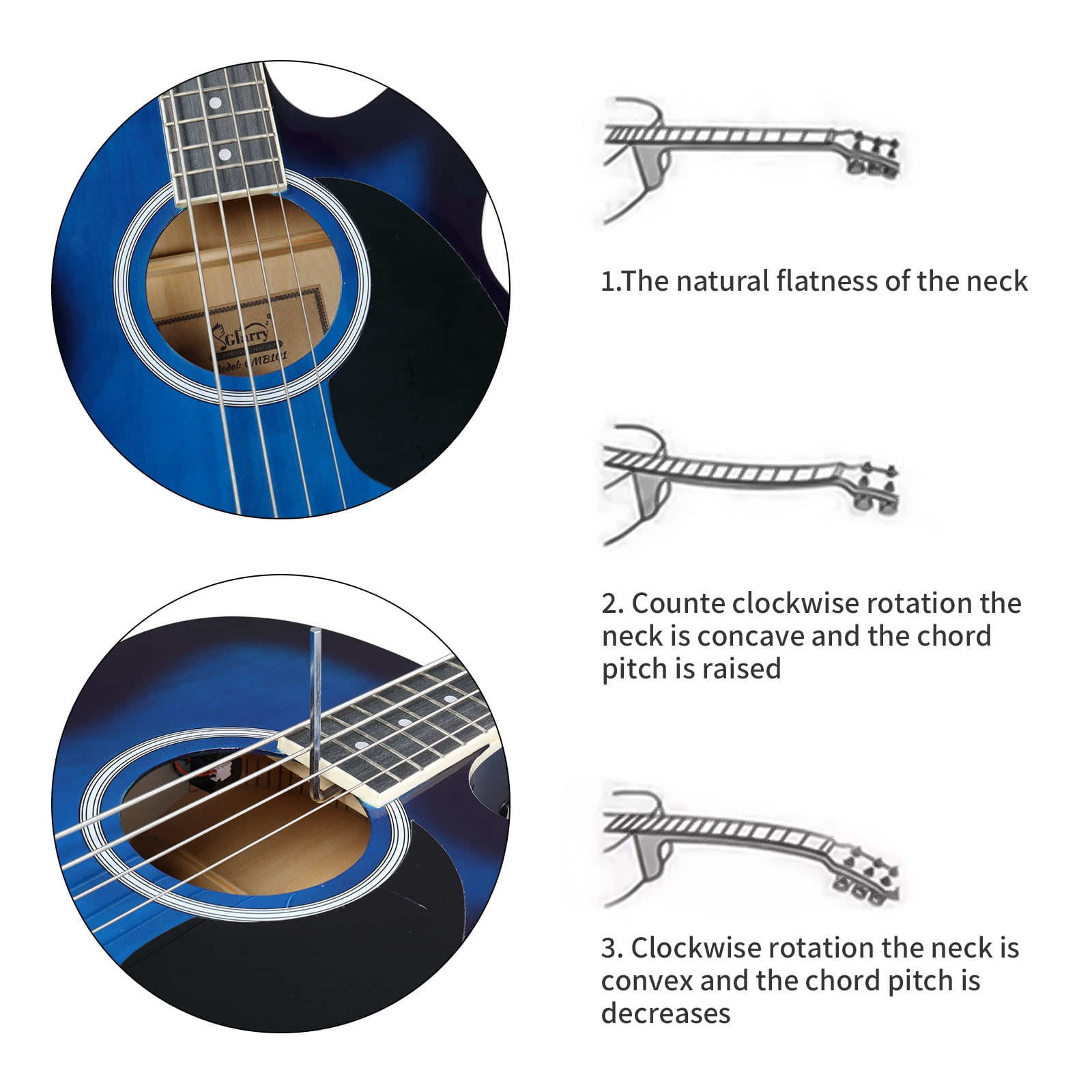 GMB101 4 string Electric Acoustic Bass Guitar w/ 4-Band Equalizer EQ-7545R Blue