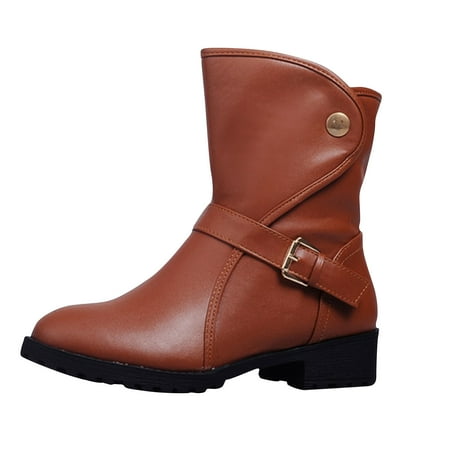 

Christmas Deals!2022 Hvyes Women s Winter Low Heel Warm Fleece Belt Buckle Thick Heel Round Toe Ankle Boots