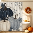 thumbnail image 3 of Fall Pumpkin Navy Blue Shower Curtain, Waterproof Shower Curtains for Bathroom, Rustic Botanical Autumn Thanksgiving Washable Fabric Bathtub Curtain Set Bath Decor with 12 Hooks 48"x72", 3 of 8