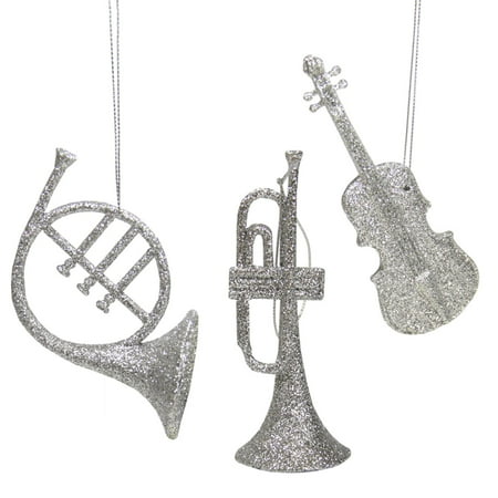 set of 3 silver splendor glittered musical instruments set of 3 silver splendor glittered musical instruments