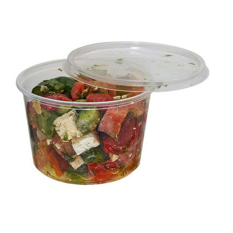 Food Storage Deli Containers with Airtight lids Slim Small Round 16oz - 300  Pack