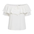 thumbnail image 5 of BOOMNY Womens Short Sleeve Ruffled Tshirts Off Shoulder Solid Color T-Shirts Summer Tee Tops for Women, 5 of 6