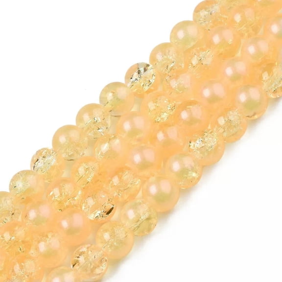 U8MO 50 Crackle Glass Beads 8mm Gold Orange Glitter Bulk Jewelry Supplies Mix
