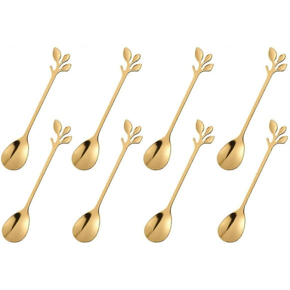 Gold Plated Stainless Steel Mini Espresso Teaspoon, Tableware Cutlery Teaspoons Tablespoons Set of 8, 5.6 Inch Specialized Stirring Spoons