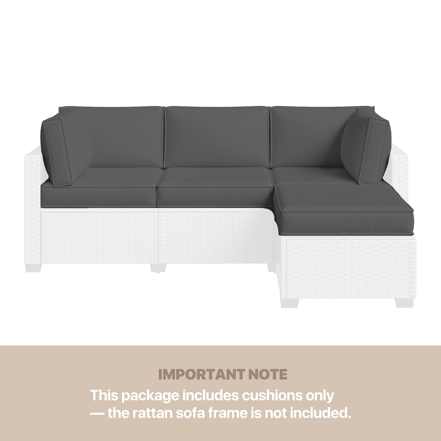 BaPiPro 4-Person Dark Gray Outdoor Sectional Sofa Cushions, Waterproof Polyester Patio Cushions with High-Density Sponge & Side Pillows, No Assembly for Backyard, Balcony, Deck & Poolside