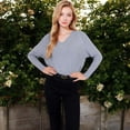 thumbnail image 2 of Women's Textured Knit Sweater with V-Neckline and Ribbed Sleeves - Small, Gray, 2 of 6