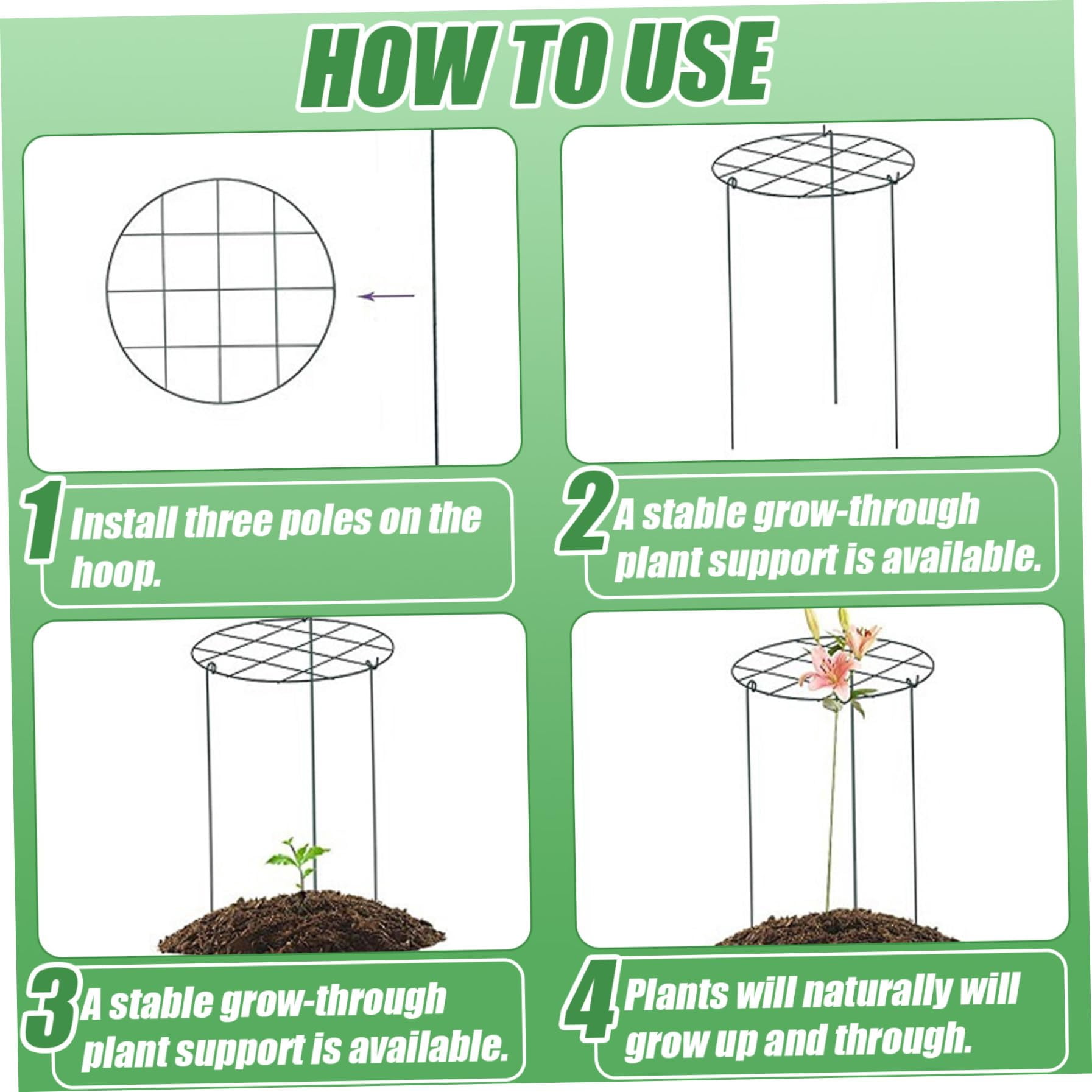 2Pcs Peony Supports, Peony Cages and Supports, 12x16'' Iron Round Plant Cages & with 3 Legs for Rose, Tomato, Orchids Vines, Plant(Grid)