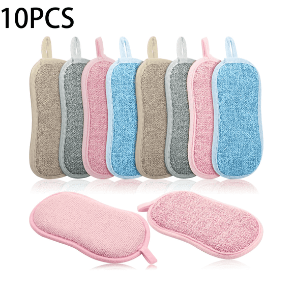 Sasio 10 Pieces Multipurpose Kitchen Scrub Pads, Non-Scratch Microfiber Reusable Cleaning Pads for Dishes & Pots, Mixed Colors