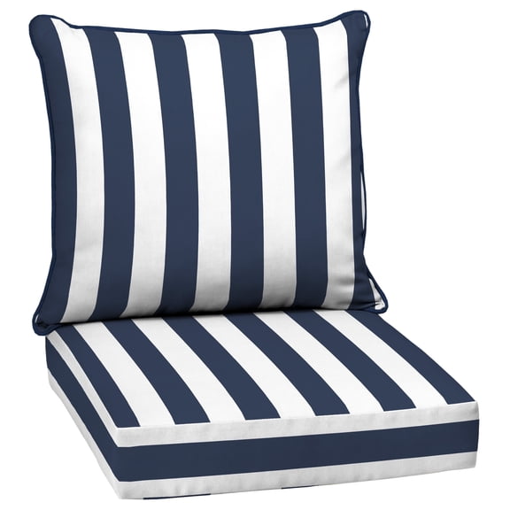 ARDEN Outdoor Deep Seat Cushion Set, 24 x 24, Water Repellant, Fade Resistant, Deep Seat Bottom & Back Cushion, Sapphire Blue Cabana Stripe