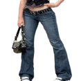 thumbnail image 1 of Women Denim Flared Pants Loose Low Waist Bell Bottom Trousers, 1 of 4