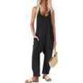 thumbnail image 2 of Ekouaer Baggy Jumpsuits for Women V Neck Sleeveless Overall Jumpers Stretchy Adjustable Strap Romper Jumpsuit Maternity Clothes, 2 of 5