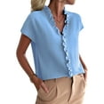 thumbnail image 3 of Women'S Casual V Neck Ruffle Short Sleeve Summer Tank Tops Shirts Light Blue L, 3 of 8