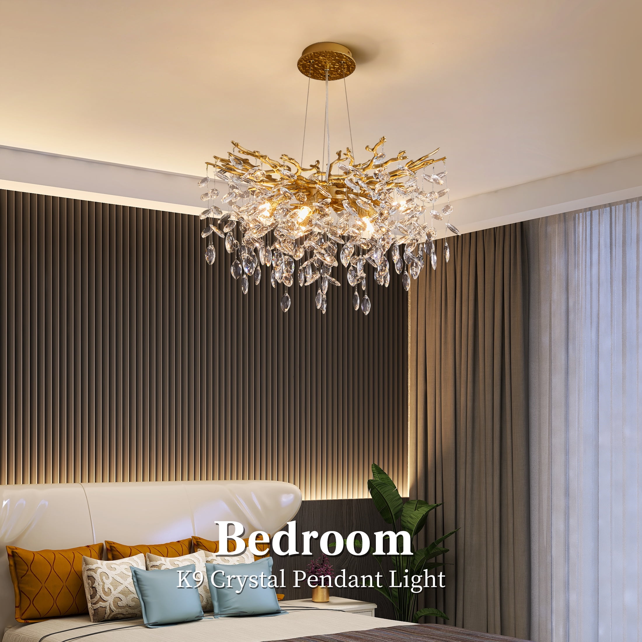 Modern Tree Branch Crystal Chandelier Luxury Gold Crystal Pendant Lighting 23.6" Contemporary 8-Light Chandeliers for Dining Room Kitchen Bedroom Living Room