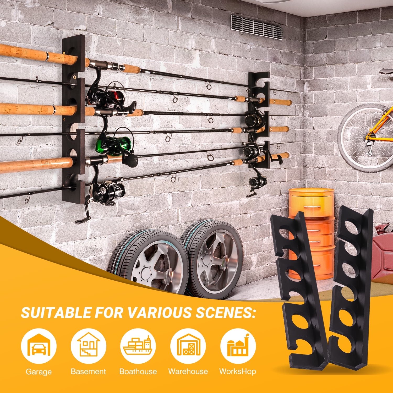 Wall or Ceiling Mounted Fishing Pole Rod Racks Perfect Garage Storage Organizer for Fishing Gear Equipment Ideal for Both Men and Women