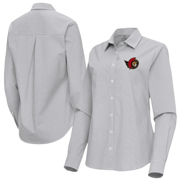 Women's Antigua Gray Ottawa Senators Porter Woven Tri-Blend Long Sleeve Button-Up Shirt