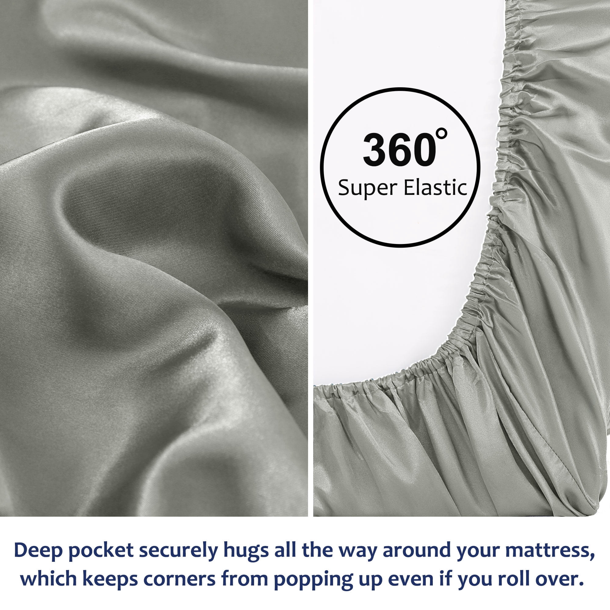 Unique Bargains Silky Deep Pocket Bed Sheet Soft King Light Gray