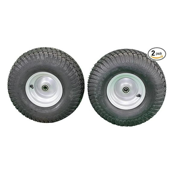 (Set of 2) 15x6.00-6 Tire and Wheel Assemblies, ATW-003, 4 Ply Turf Tires, .75" Precision Ball Bearings, Poulan/ Mower Front Tires, and Lawn Mower Tires 15x6.00-6