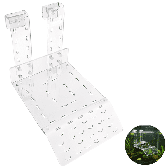 Acrylic Turtle Basking Platform, Hanging Ramp Climbing Shelf for Aquarium, Adjustable Hooks Fit 0.8 in Thick Walls, Easy to Install, Safe & Non-Toxic for Aquatic Turtles, 8.4 x 5.9 x 7.9 in