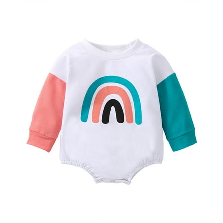 

Aompmsdx Baby Girls Boys Cute Cartoon Rainbow Patchwork Long Sleeve Sweatshirt Bodysuit Romper Outfits Clothesoveralls