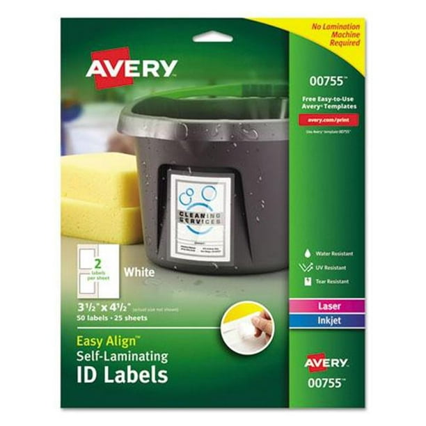 AVE00755 Durable Auto-Laminage Id Étiquettes&44; Laser-Inkjet&44; Blanc
