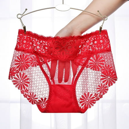 

Qcmgmg Breathable Mid Waisted Panties for Women Hollow Out Lace Underwear Women s Stretch Briefs XL