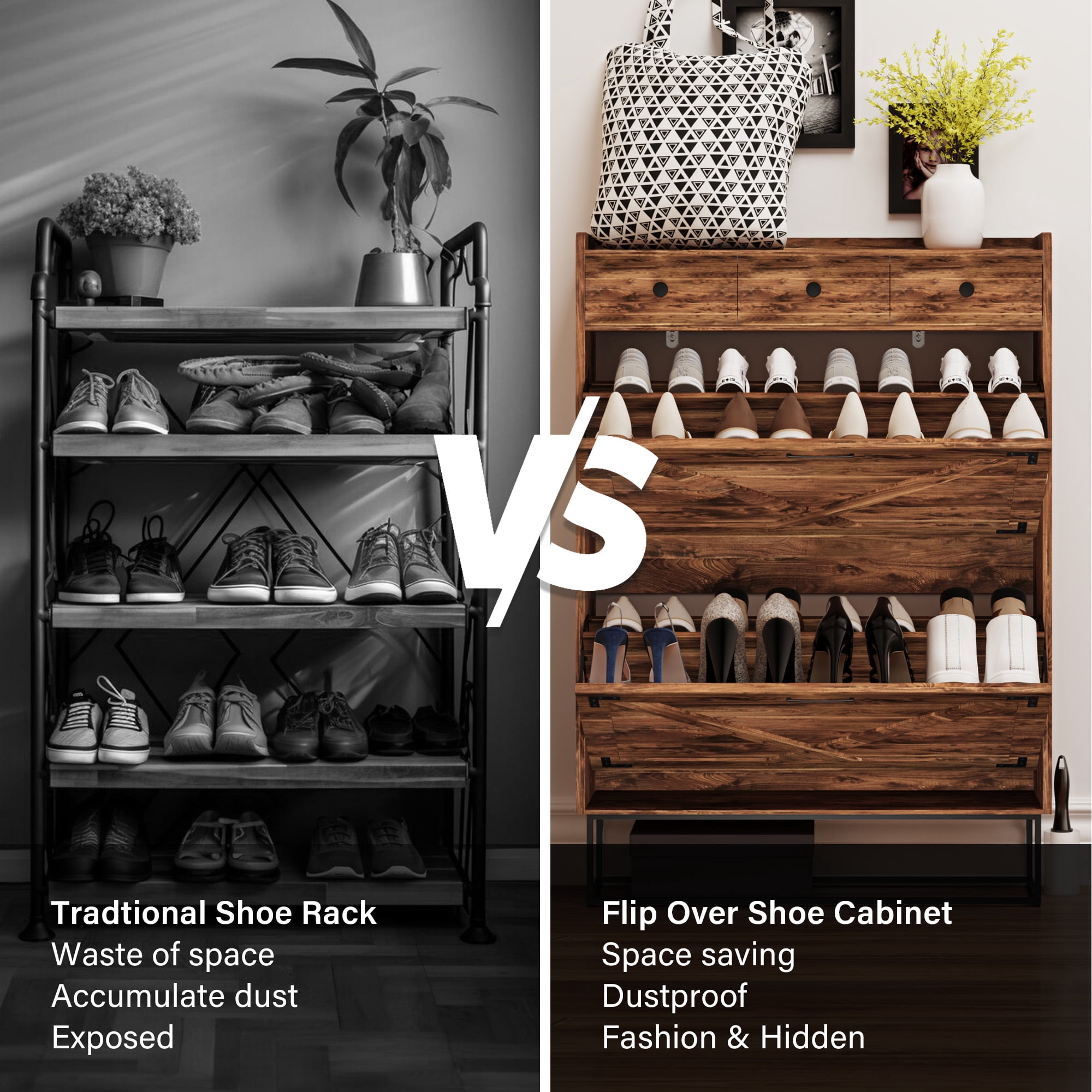 LAUSAINT HOME Shoe Storage Cabinet, Narrow Shoe Rack Organizer with Drawers