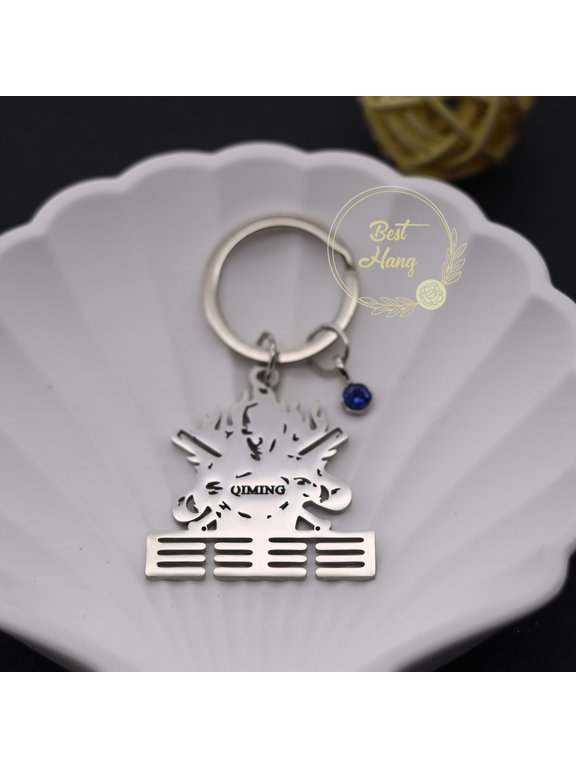Custom Name Wood Fire Birthstone Keyring Customized Flame Totem Nameplate Stainless Steel Engraved Letter Keychain Birthday Gift