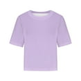 thumbnail image 3 of Stamzod Women Drop Shoulder Round Neck Oversized Crop Tops Workout Tops Tees Purple L, 3 of 5