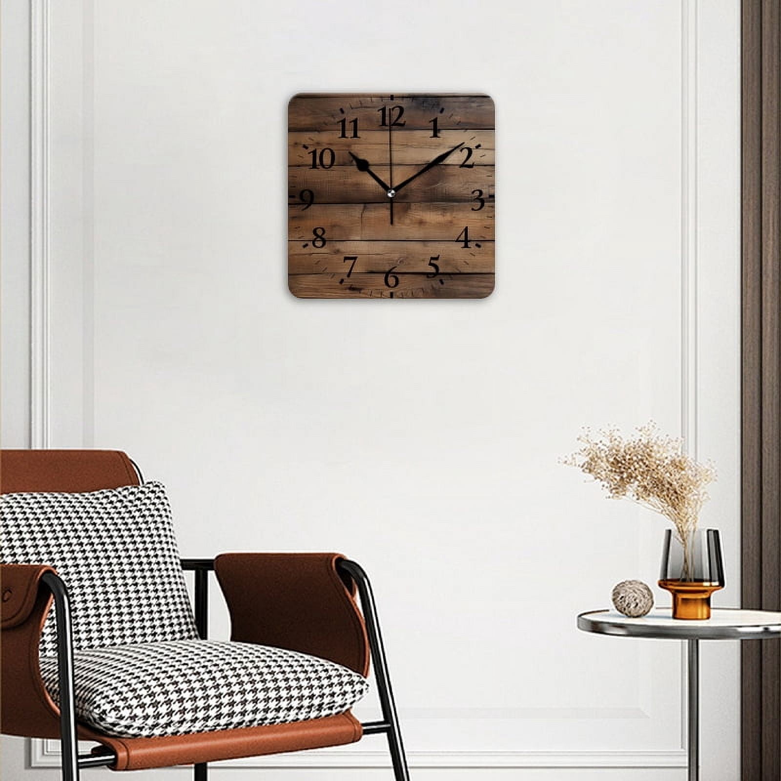 Square Wall Clock,Aged Wood Planks,Silent Non-Ticking Wall Clock Decor for Home Office Kitchen Living Room Bedroom(14inch)