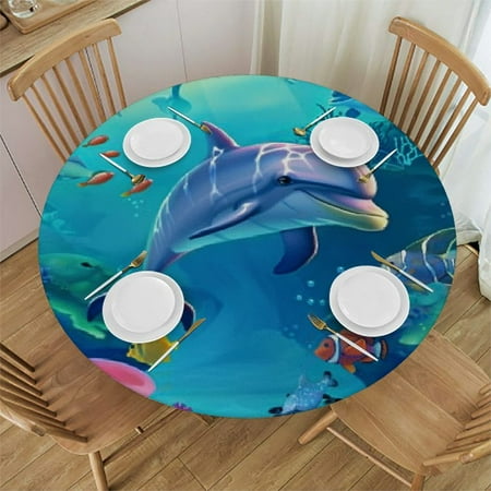 Seabed marine animal shark tabletop cover Sea wave tabletop cover Summer beach swimming pool fishing birthday party decorations Elastic belt tabletop cover
