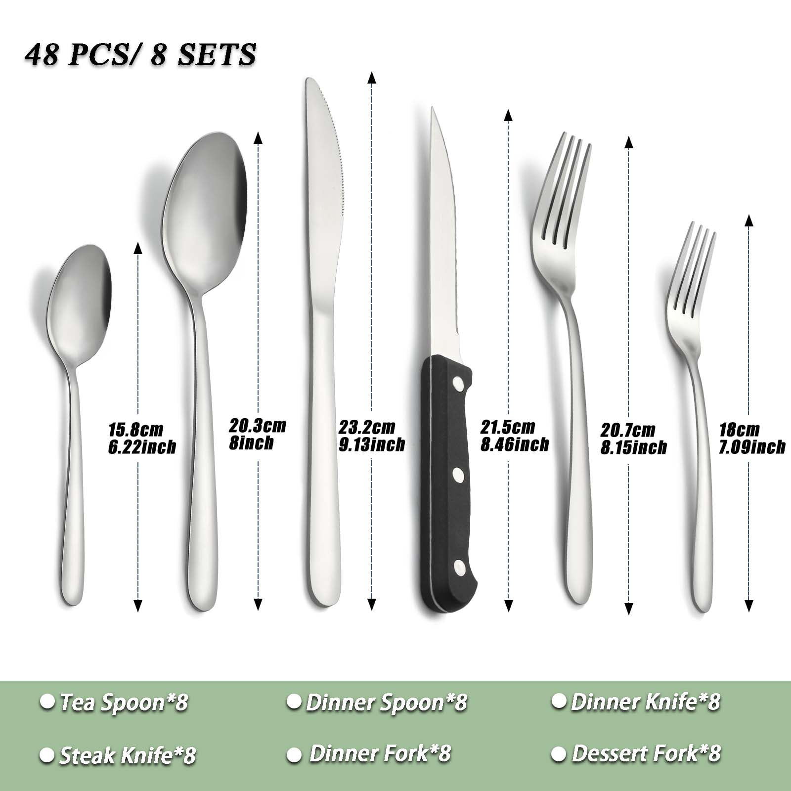 Bestdin 48 Pieces Silverware Set Service for 8, Flatware Sets with Steak Knives, Food Grade Stainless Steel Tableware Set, Use for Home Kitchen Restaurant Hotel, Dishwasher Safe, Mirror Polished