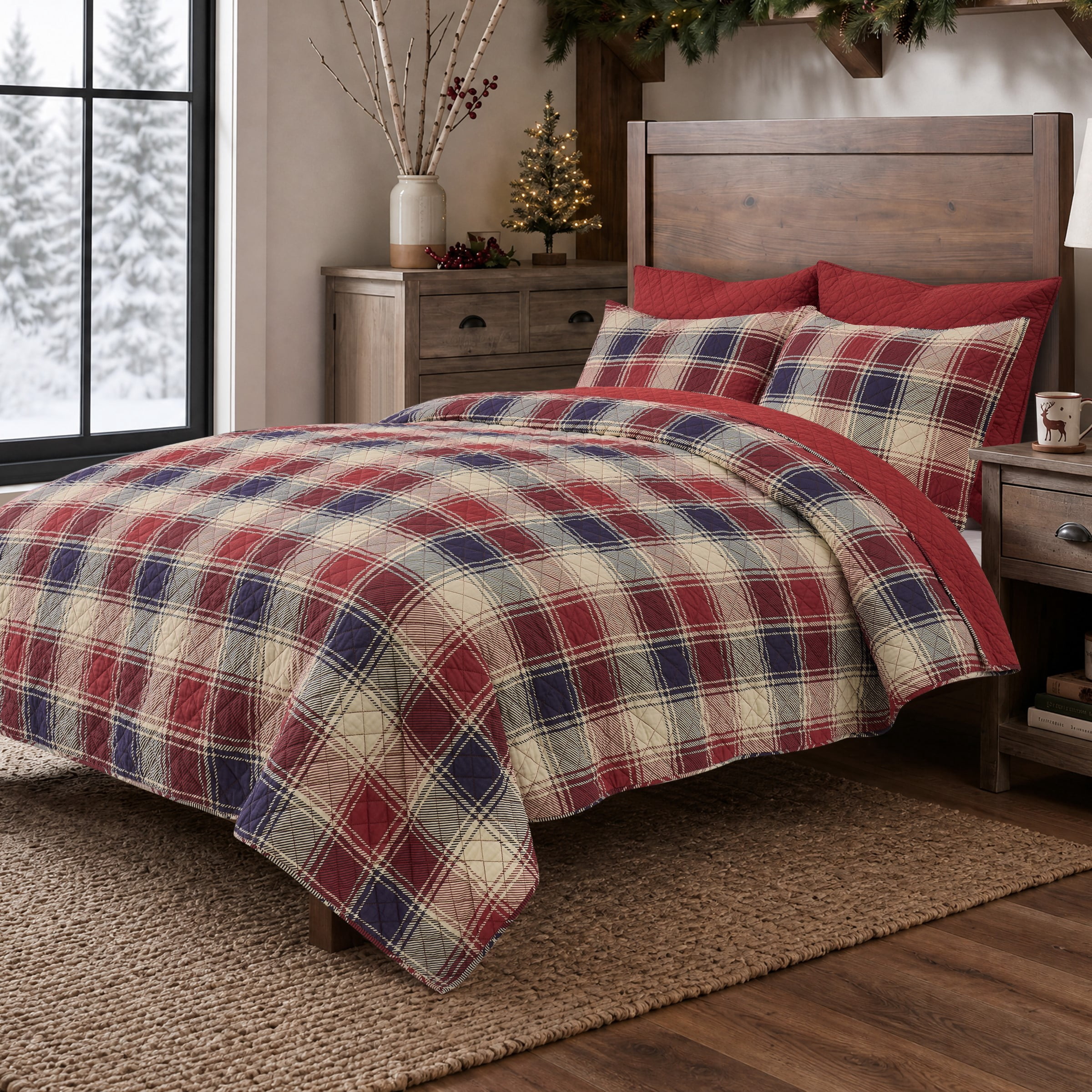 Greenland Home Nicholas Plaid Cotton Reversible Quilt Set, 3-Piece King, for Adults