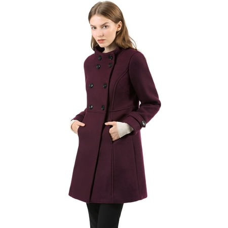 Women's Stand Collar Double Breasted A-Line Winter Outwear Coat ...
