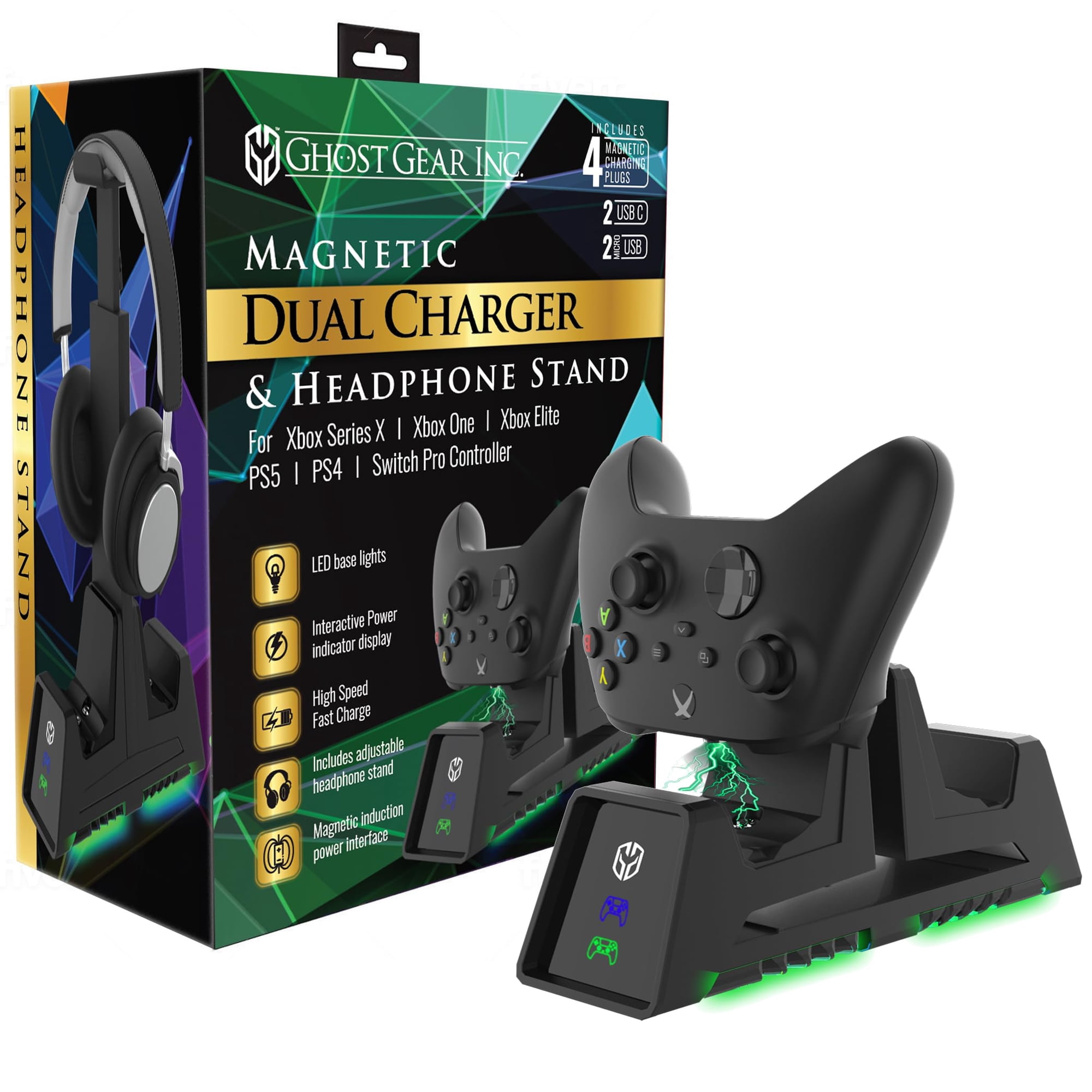 Xbox Series X Controller Recharger and Headphone Stand [Black] (Ghost Gear)