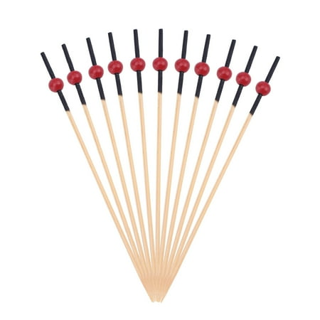 

100 Pcs 12 cm Cocktail Picks Creative Handmade Round Beads Appetizer Picks Fruit Toothpicks Party Supplies (Black Stick Red Bead)