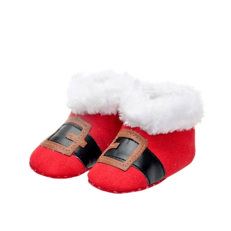 

1 Pair Christmas Warm Coral Fleece Walking Boots Winter Shoes for 0-1 Year Old Kids Baby Infants (Red HSY200 2 Yards）
