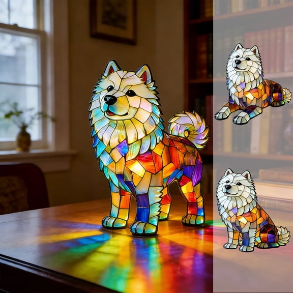 Samoyed Dog Night Light – LED Resin Art Statue with Soft Warm Glow, Cute White Puppy Desktop Decoration for Bedroom, Nursery, or Office – Adorable Pet Ornament Gift for Dog Lovers, Kids & Adults